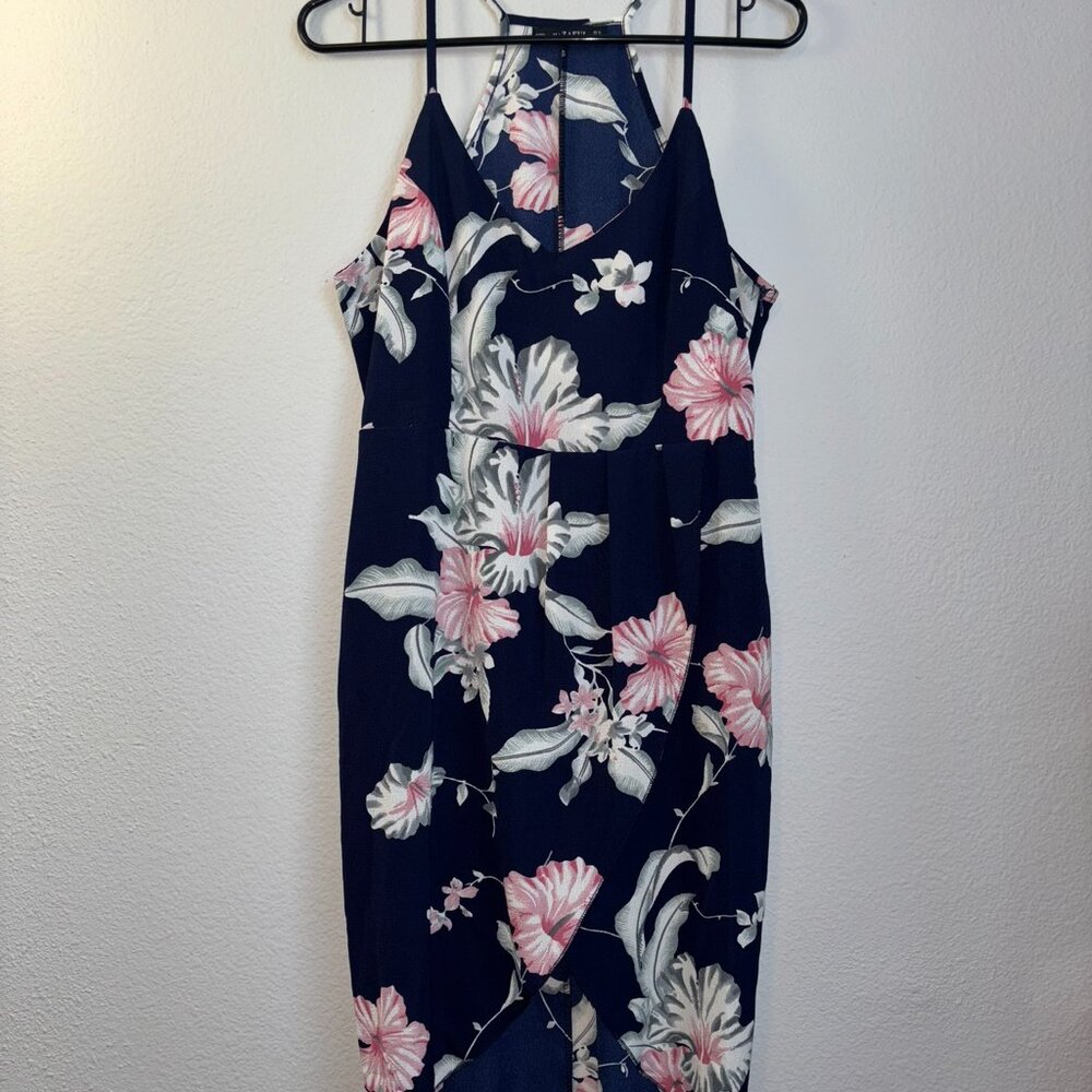 Zaful Dark Navy Blue Floral High Low Dress Size Medium